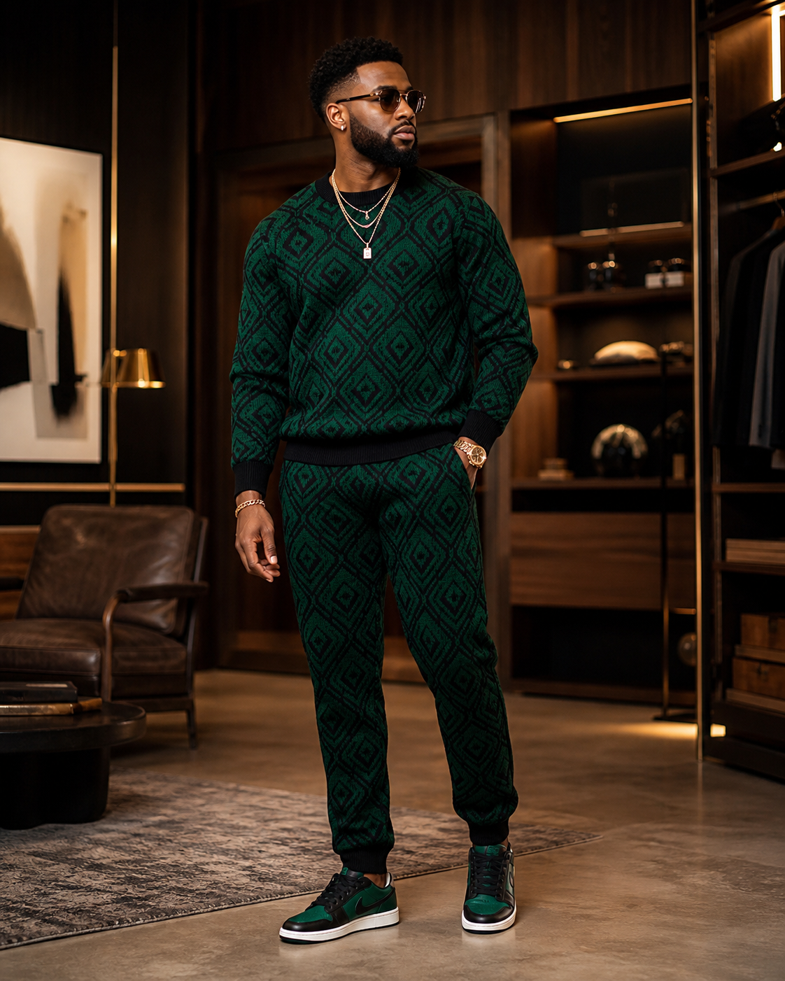 emerald geometric menswear look