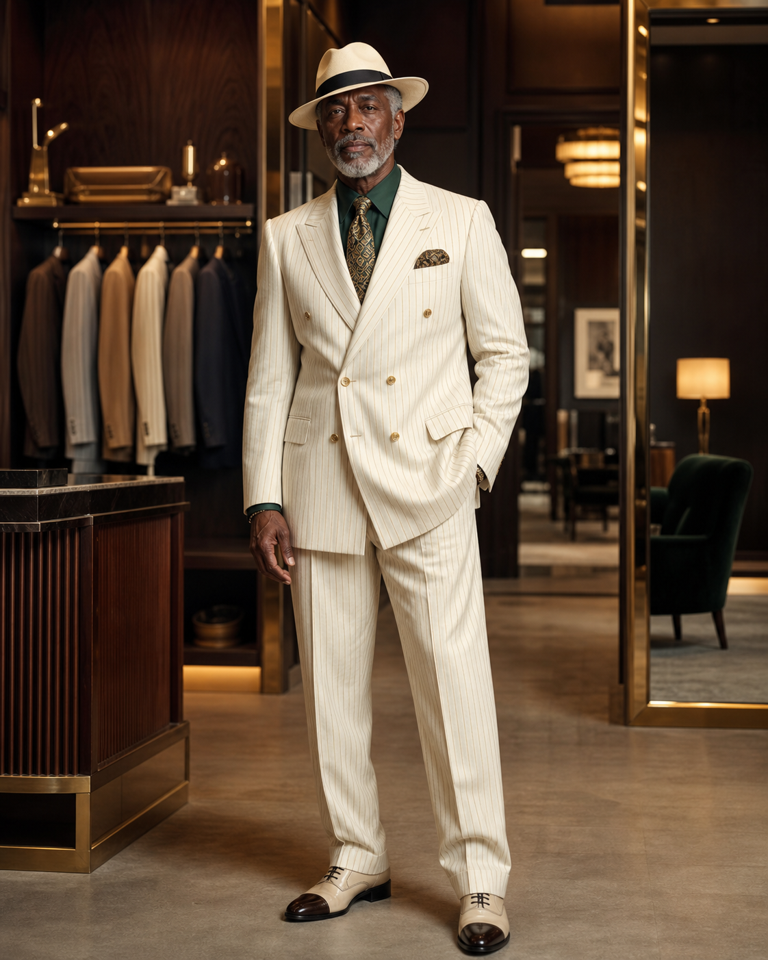 ivory pinstripe menswear look